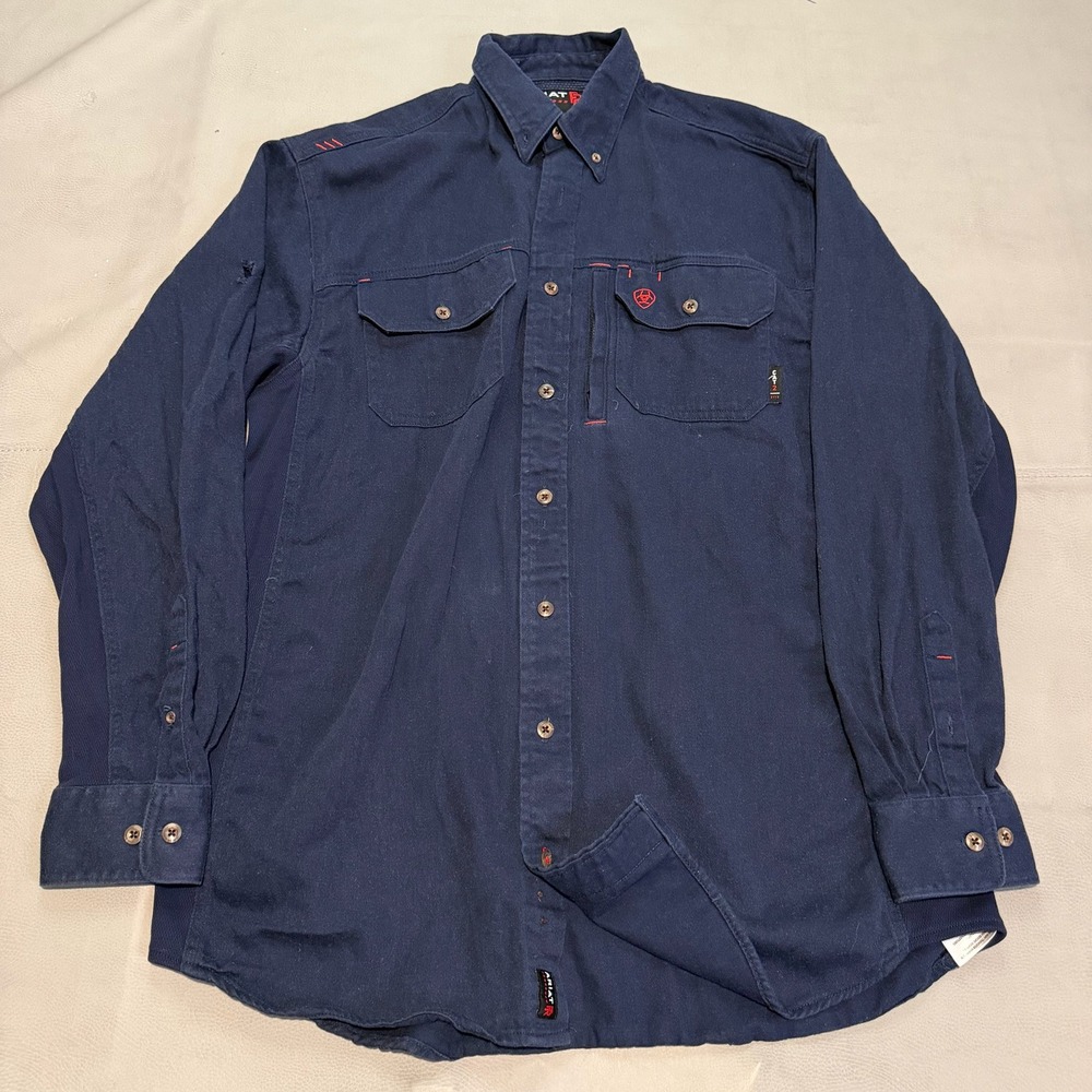 Ariat FR Work Shirt Men Navy Flame Fire Resistant Long Sleeve Button-L Tall-7305